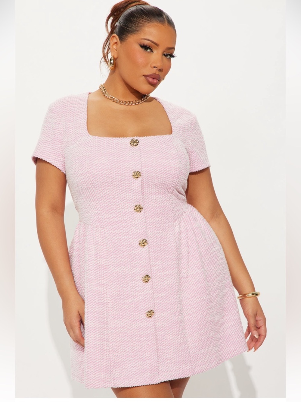Fashion Nova Stretch Tweed Mini Dress - Light Pink